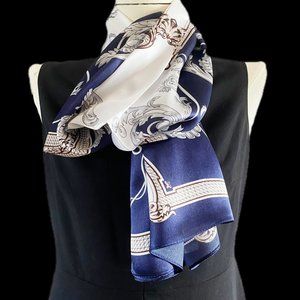 CNYC LUXURY WOMEN'S SILK SCARF BLUE FLORAL PATTERN